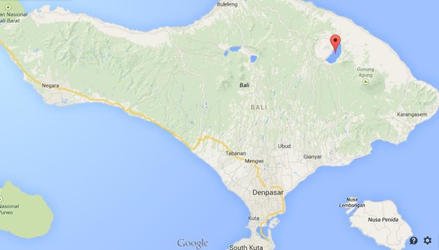 location Lake Batur on map of Bali
