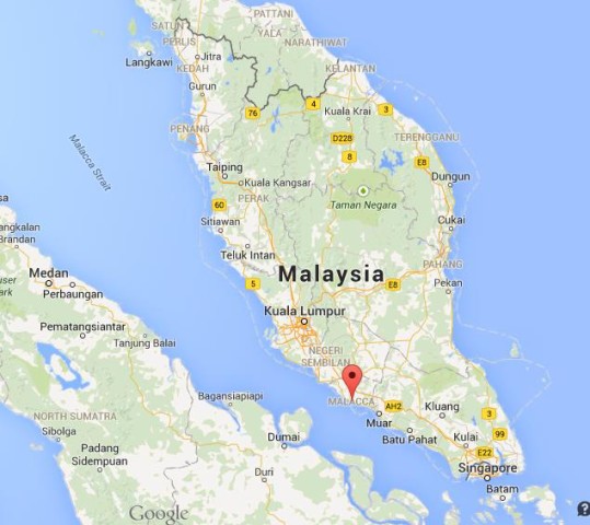 Location Malacca on map Malaysia