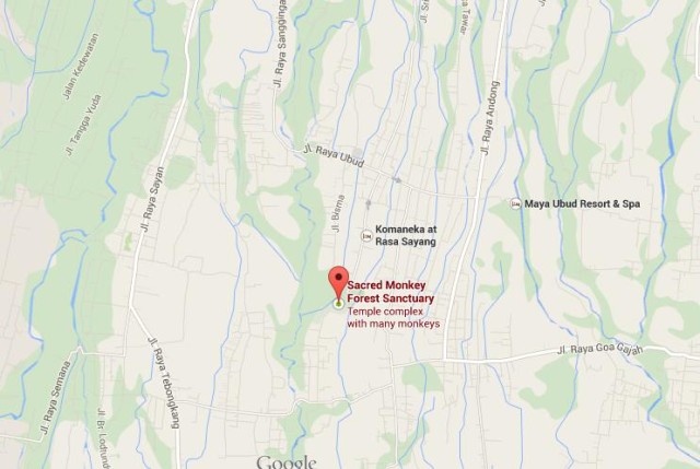 location Monkey Forest Sanctuary on map of Ubud