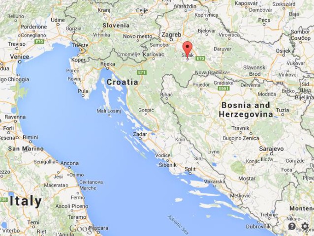 location Sisak on map of Croatia