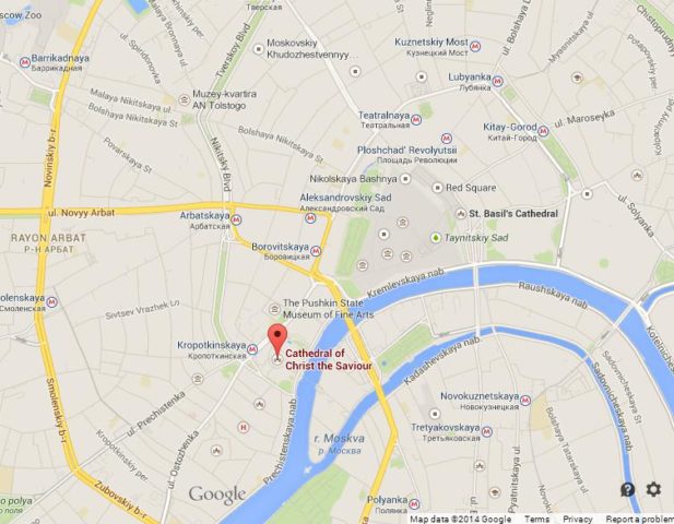 Where is Cathedral of Christ the Saviour on Map of Moscow