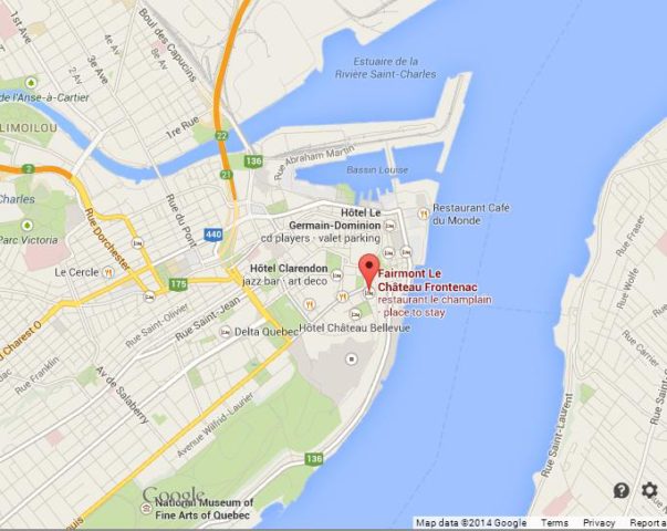 Where is Chateau Frontenac on Map of Quebec City