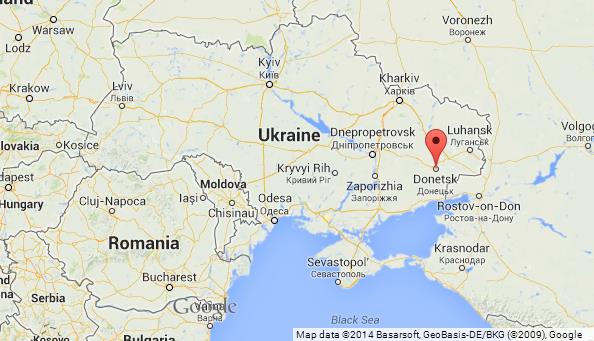 location Donetsk on Map of Ukraine