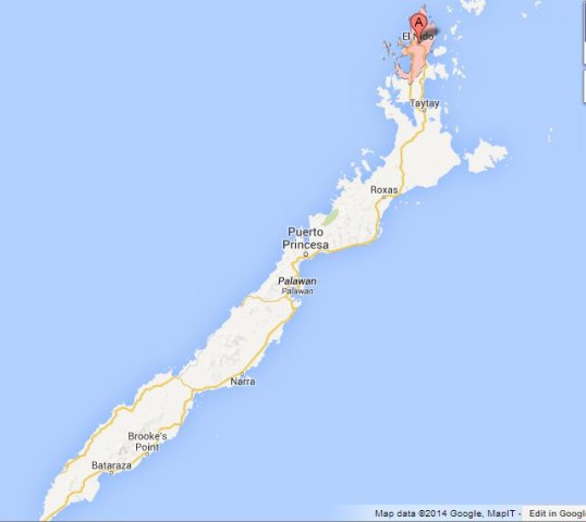 location El Nido on Map of Palawan