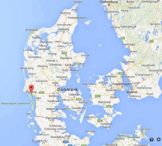 location Esbjerb on map of Denmark
