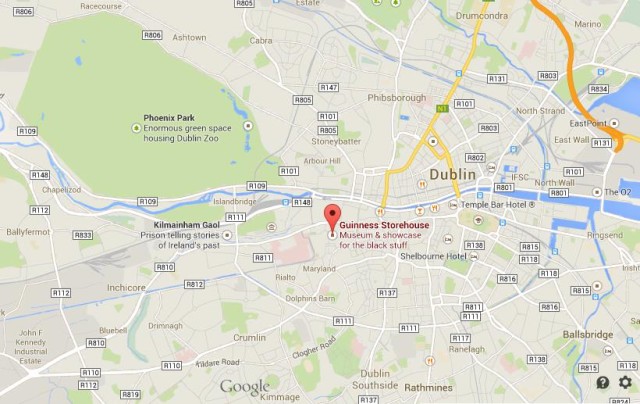 Where is Guinness Storehouse on map of Dublin