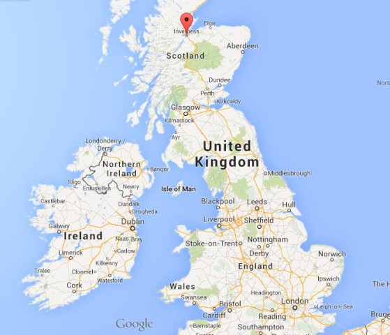 location Inverness on map of UK