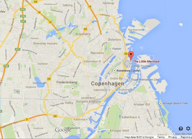 location Little Mermaid on Map of Copenhagen
