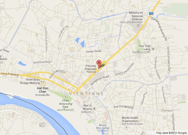 location Patuxai on Map of Vientiane