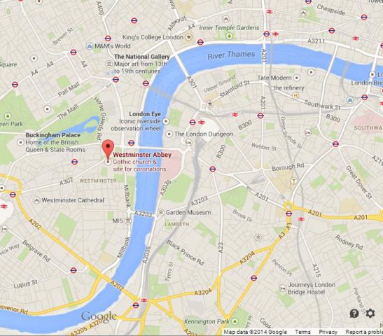 Where is Westminster Abbey on Map of London