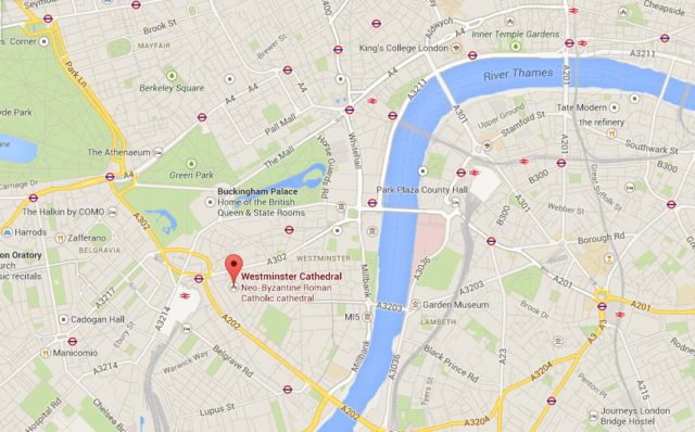 Where is Westminster Cathedral on Map of London