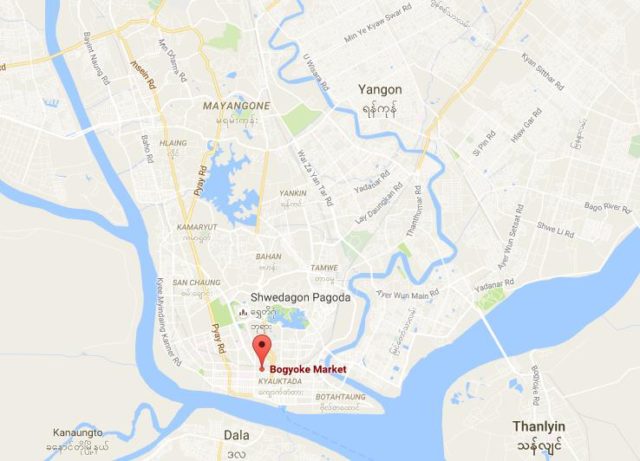 Location Bogyoke Market on map Yangon