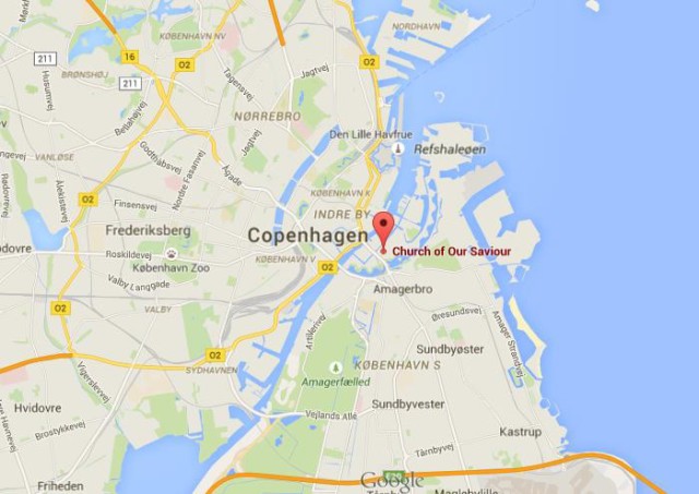 location Church of Our Saviour on map Copenhagen