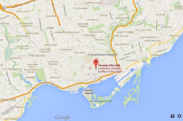 Location City Hall on map of Toronto