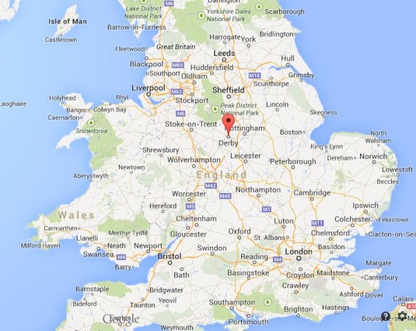 location Derby on map of England