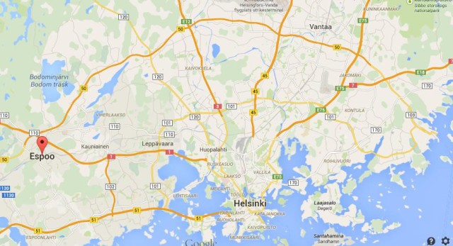 location Espoo on map of Helsinki