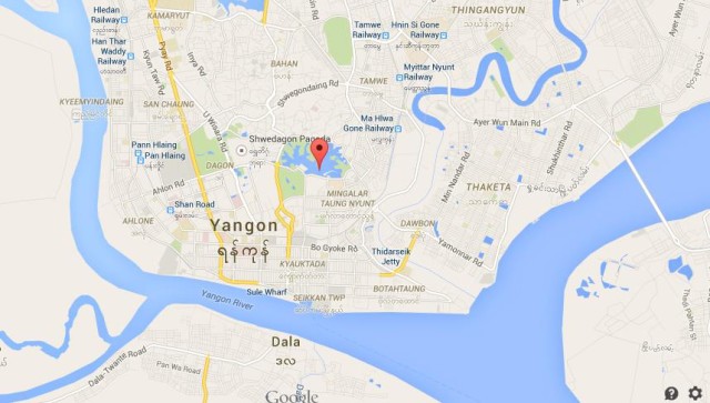location Kandawgyi Lake on map Yangon