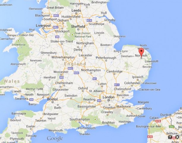 Where is Norwich located on map England