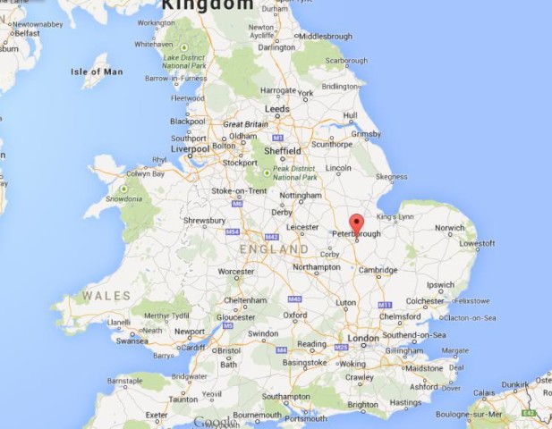 location Peterborough on map of England