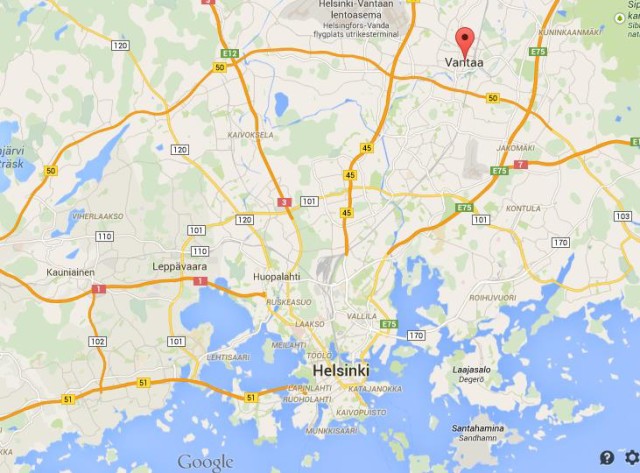 location Vantaa on map of Helsinki