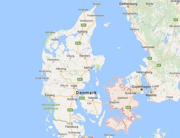 Location Zealand on map Denmark