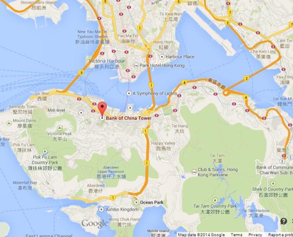 Where is Bank of China Tower on Map of Hong Kong