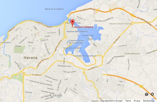 location Cathedral on Map of Havana