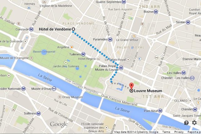 Hotel de Vendome and Louvre Museum map
