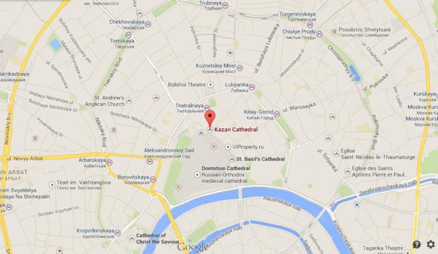 Where is Kazan Cathedral on Map of Moscow