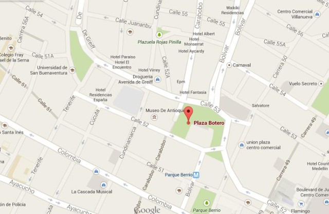 Map of Plaza Botero Medellin