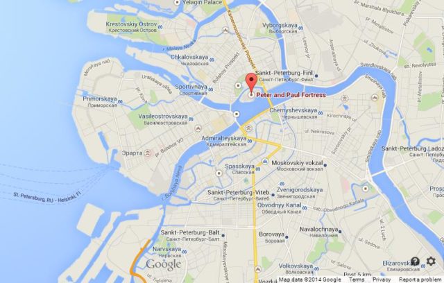 Where is Peter and Paul Fortress on Map of St Petersburg
