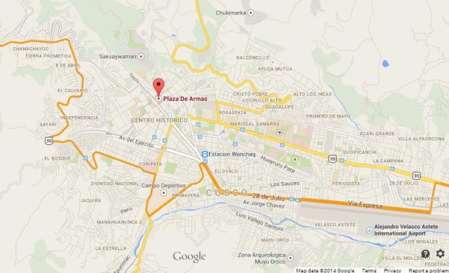 location Plaza de Armas on Map of Cusco