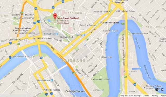 location Roma Street Parkland on Map of Brisbane