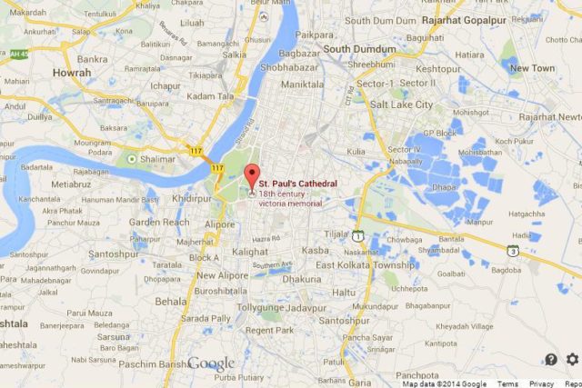 Where is St Paul's Cathedral on Map of Kolkata