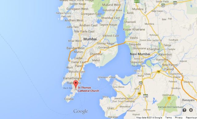 Where is St Thomas Cathedral on Map of Mumbai