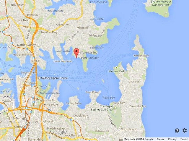 location Taronga Zoo on Map of Sydney