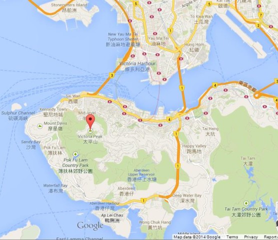 Where is Victoria Peak on Map of Hong Kong