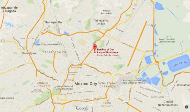 location Basilica of Guadalupe on map of  Mexico City