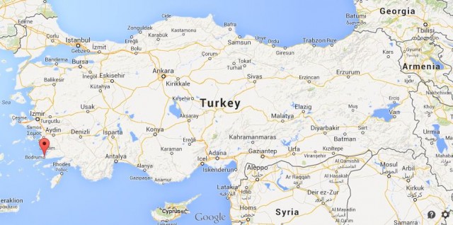 location Bodrum on map of Turkey