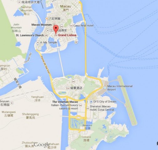 location Casino Grand Lisboa on map Macau