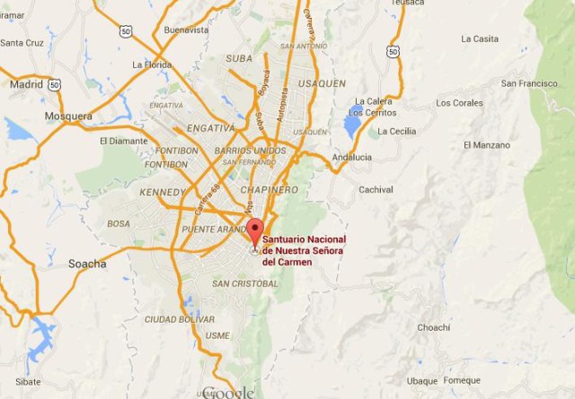 location Church del Carmen on map Bogota