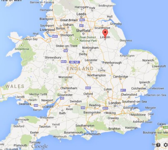 location Lincoln on map of England