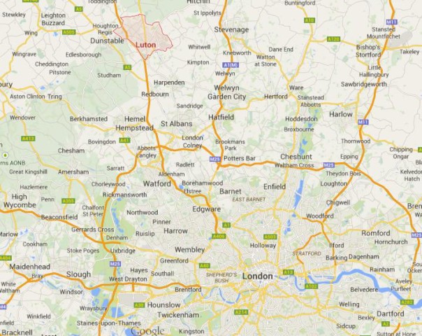location Luton on map London region