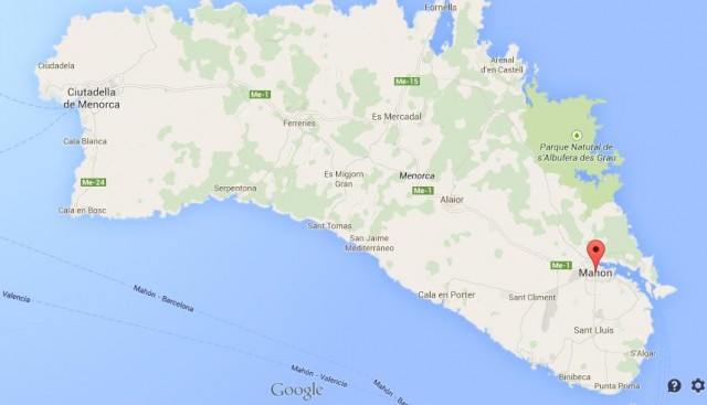 location Mahon on map of Menorca