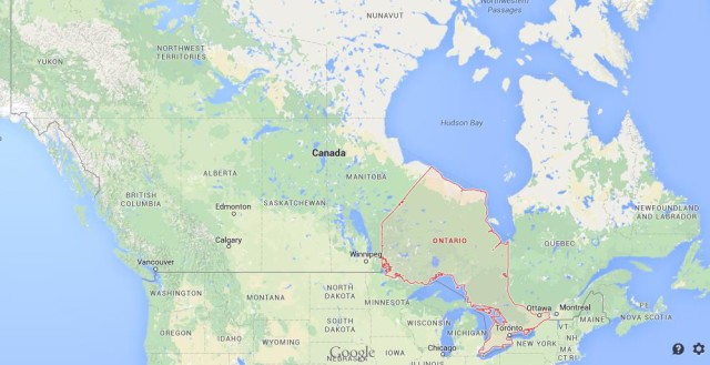 location Ontario on map of Canada