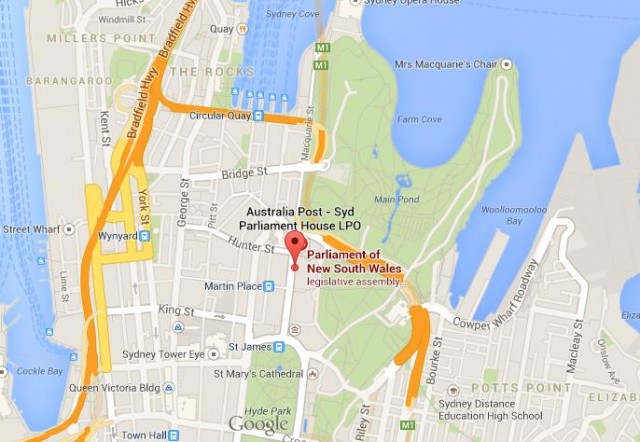 location Parliament House on map of Sydney