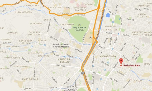 location Parque del Periodista on map Medellin