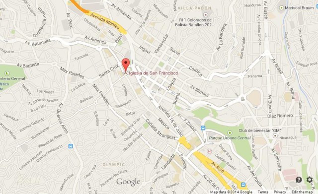 location Church San Francisco on Map of La Paz