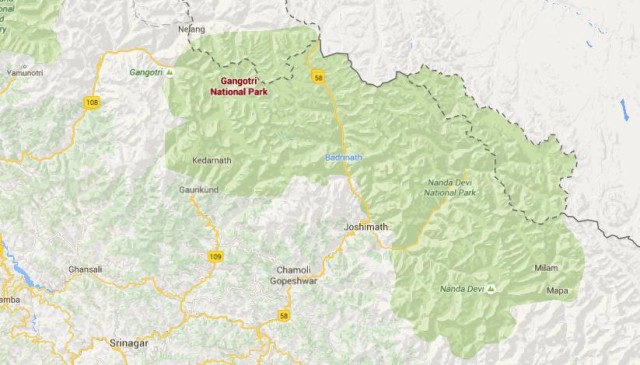 Map of Gangotri National Park India