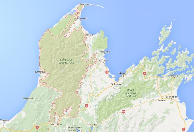 Map of Kahurangi National Park New Zealand
